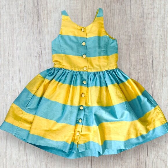 RALPH LAUREN Turquoise & Yellow Wide Stripe Sleeveless Dress Button Back Girls 8 - Picture 2 of 4